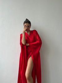 Kimono Silky Robe with Extra Long Sleeves-Robes - Okiya Studio
