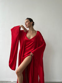 Kimono Silky Robe with Extra Long Sleeves-Robes-Okiya Studio