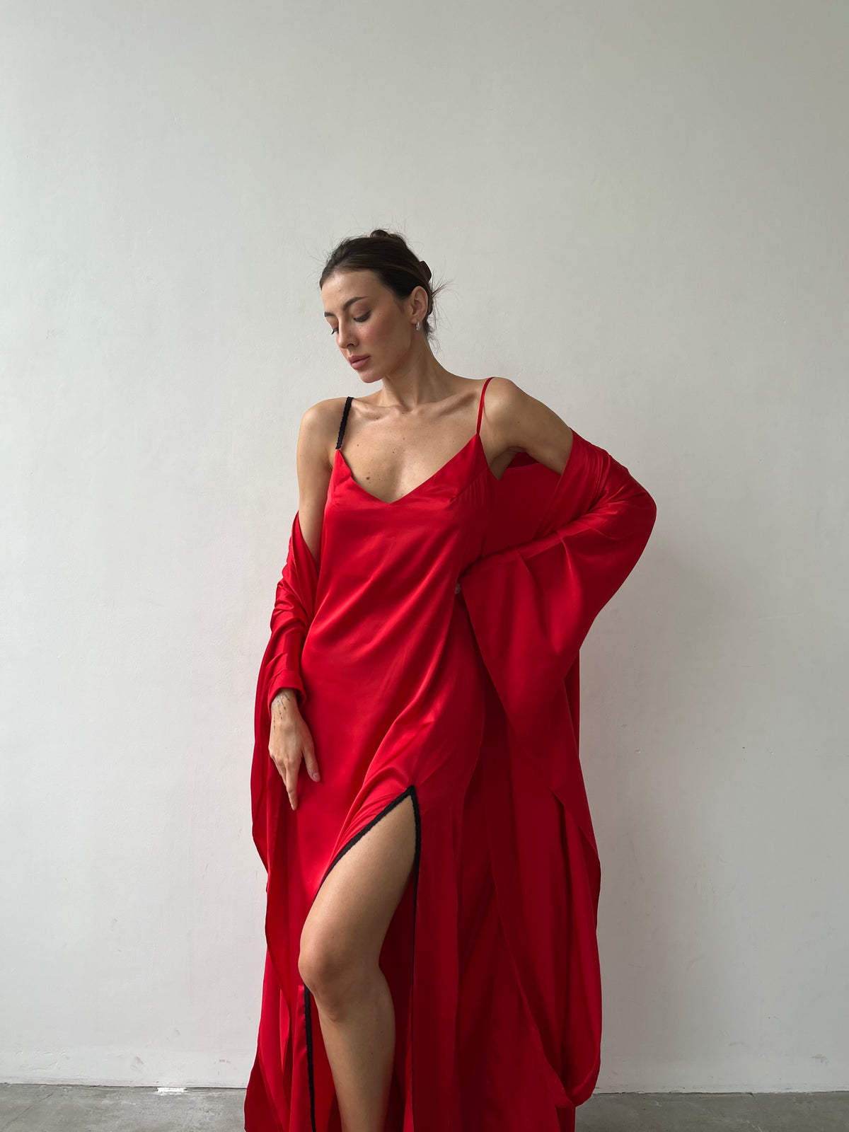 Split Side Nightgown with Lace-Nightgowns-Okiya Studio