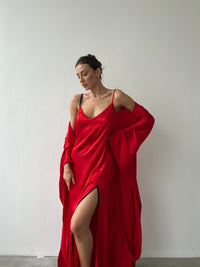 Split Side Nightgown with Lace-Nightgowns-Okiya Studio