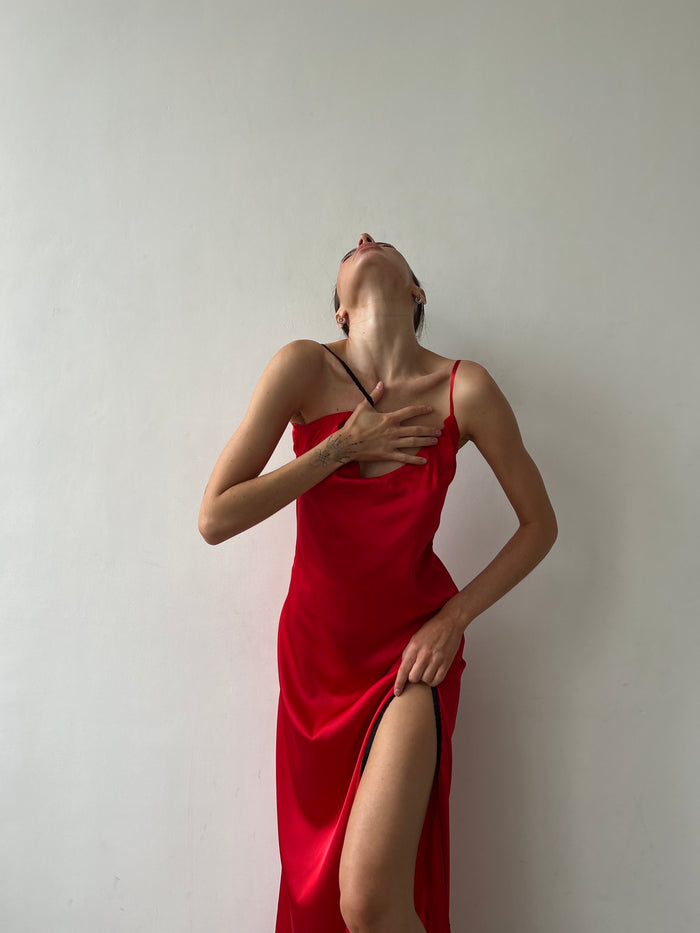 Split Side Nightgown with Lace-Nightgowns-Okiya Studio