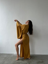 Split Side Silky Kimono Robe-Robes-Okiya Studio