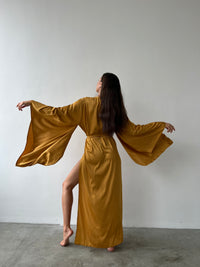 Split Side Silky Kimono Robe-Robes-Okiya Studio