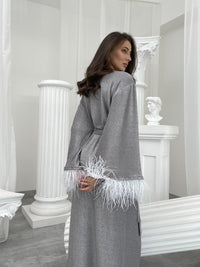 Shiny silver robe with feathers sleeves-Robes-Okiya Studio