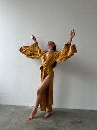 Split Side Silky Kimono Robe-Robes-Okiya Studio