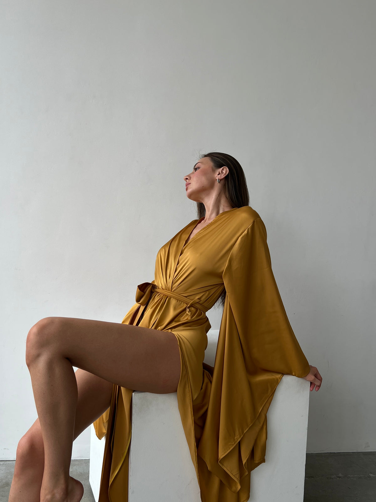 Split Side Silky Kimono Robe-Robes-Okiya Studio
