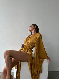 Split Side Silky Kimono Robe-Robes-Okiya Studio