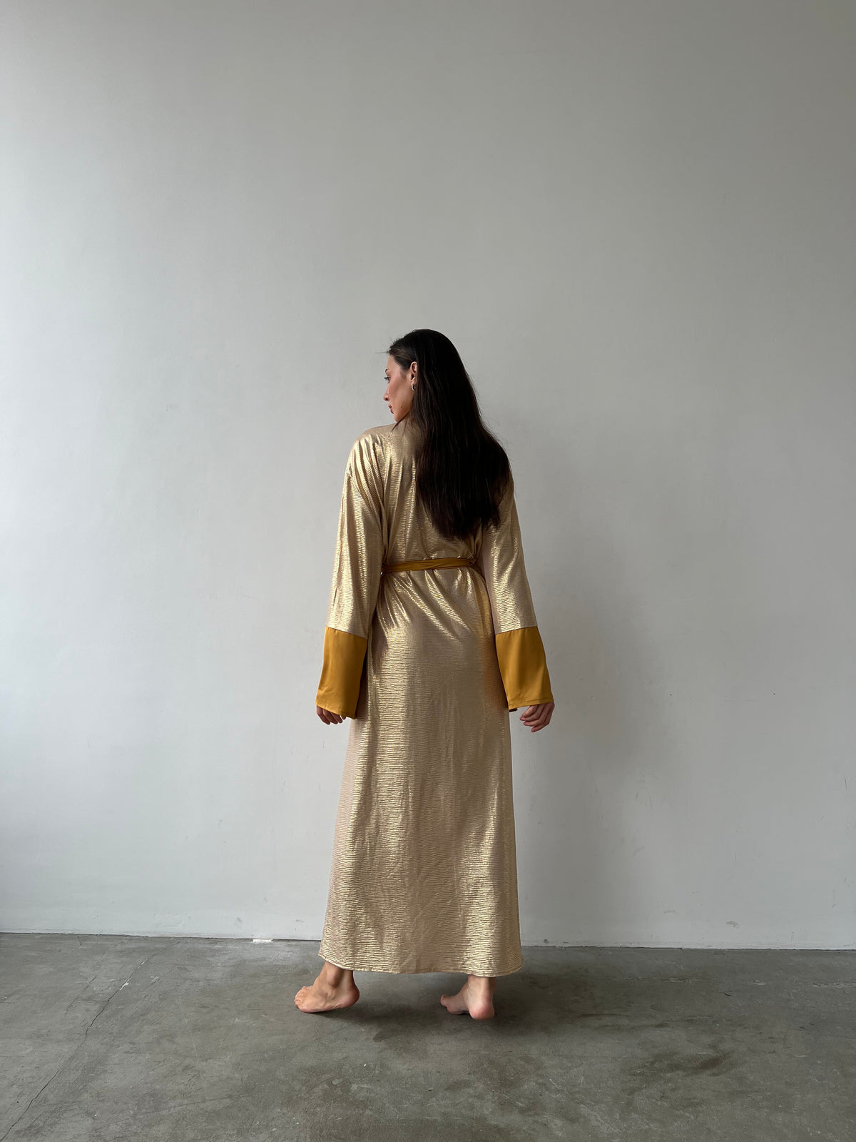 Gold Shiny Long Kimono Robe-Robes-Okiya Studio