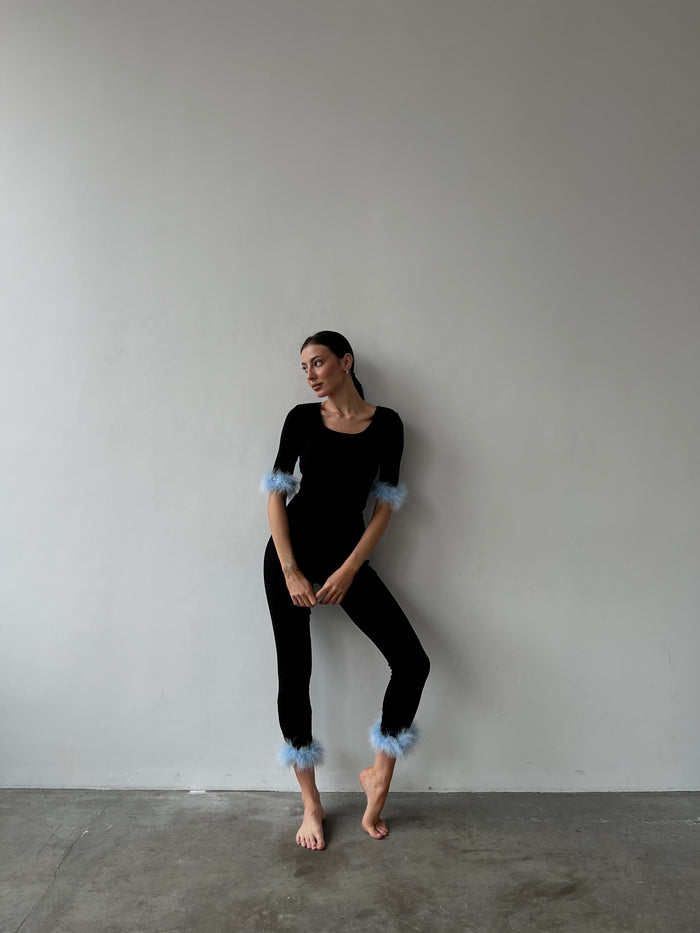 Cozy Pajama Suit with Feathers-Pajamas-Okiya Studio