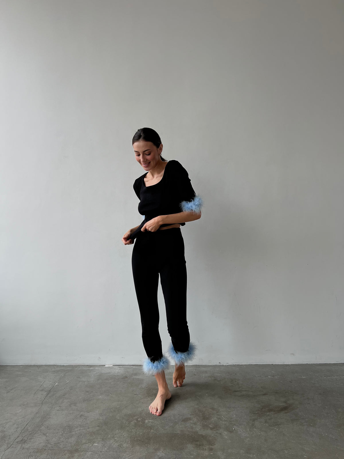 Cozy Pajama Suit with Feathers-Pajamas-Okiya Studio