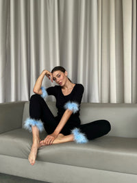 Cozy Pajama Suit with Feathers-Pajamas-Okiya Studio