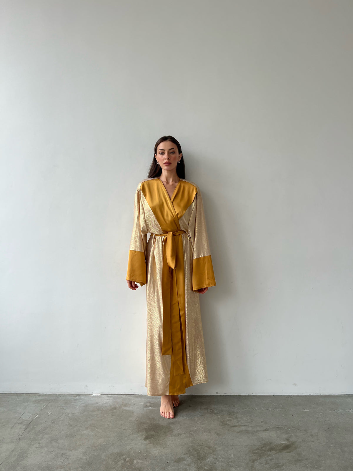Gold Shiny Long Kimono Robe-Robes-Okiya Studio