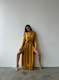 Split Side Silky Kimono Robe-Robes-Okiya Studio