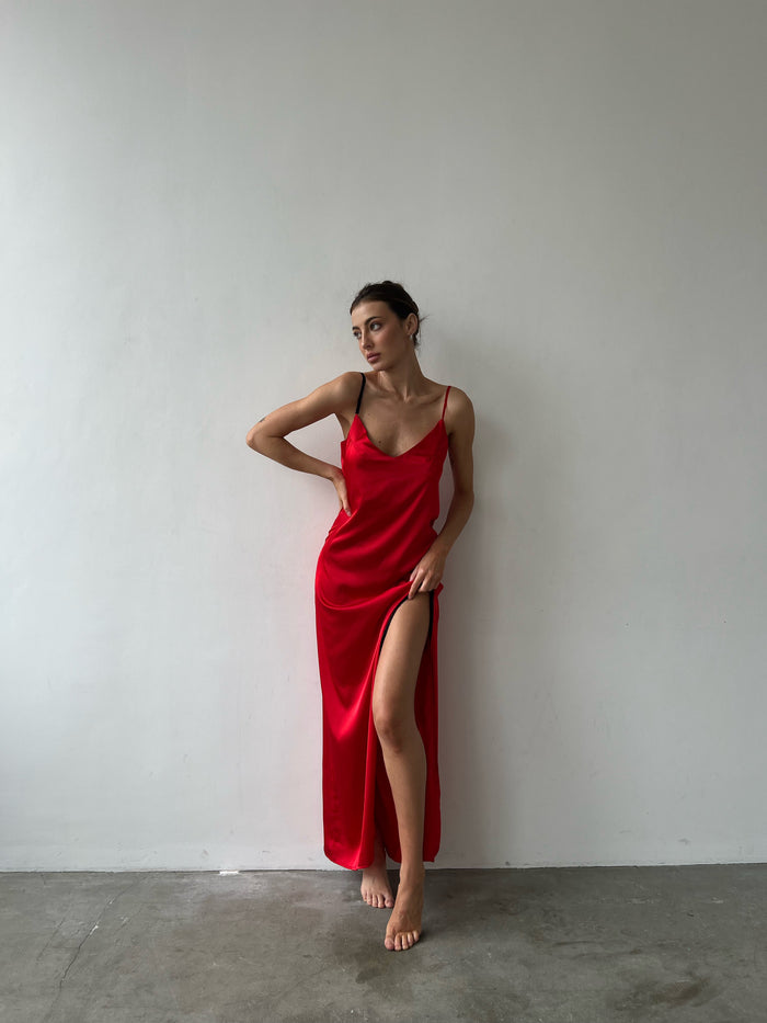 Split Side Nightgown with Lace-Nightgowns-Okiya Studio