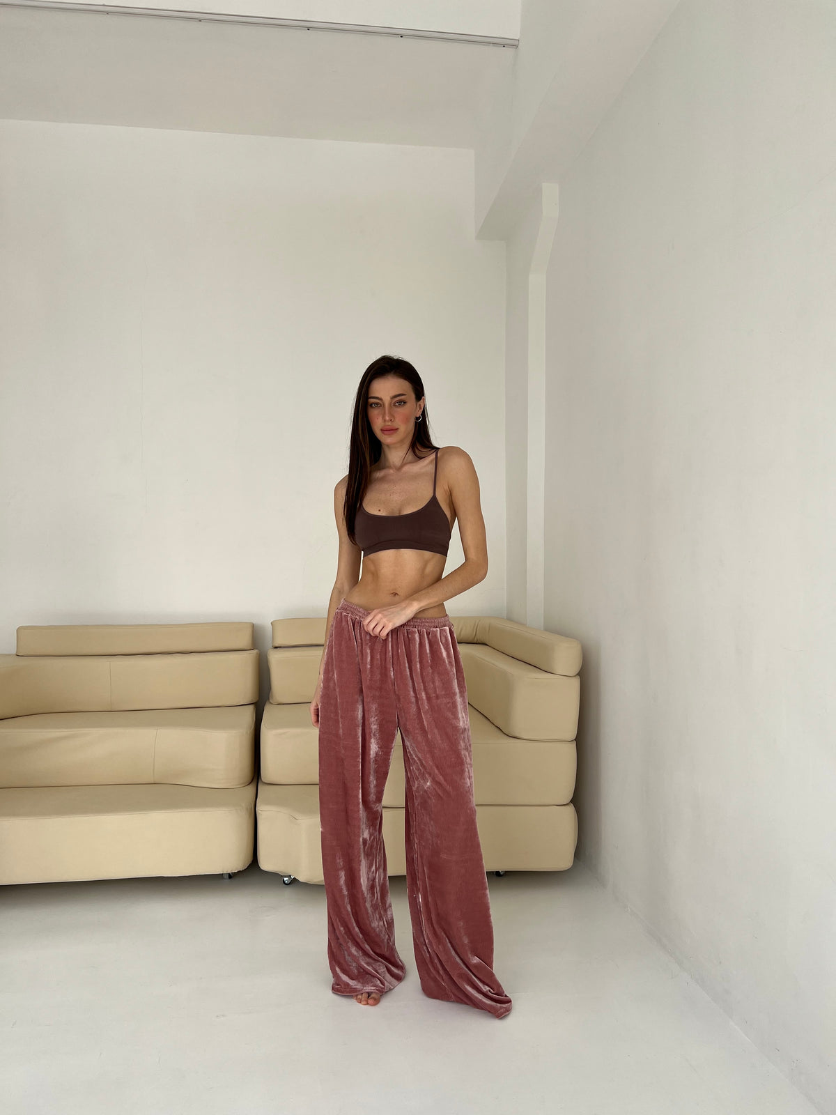 Velour straight leg pants-Pajamas-Okiya Studio