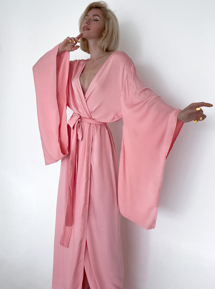 Kimono Sleeves Viscose Long Robe-Robes-Okiya Studio