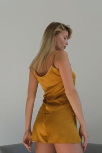 Silky Pajama Set Frill Shorts-Pajamas-Okiya Studio