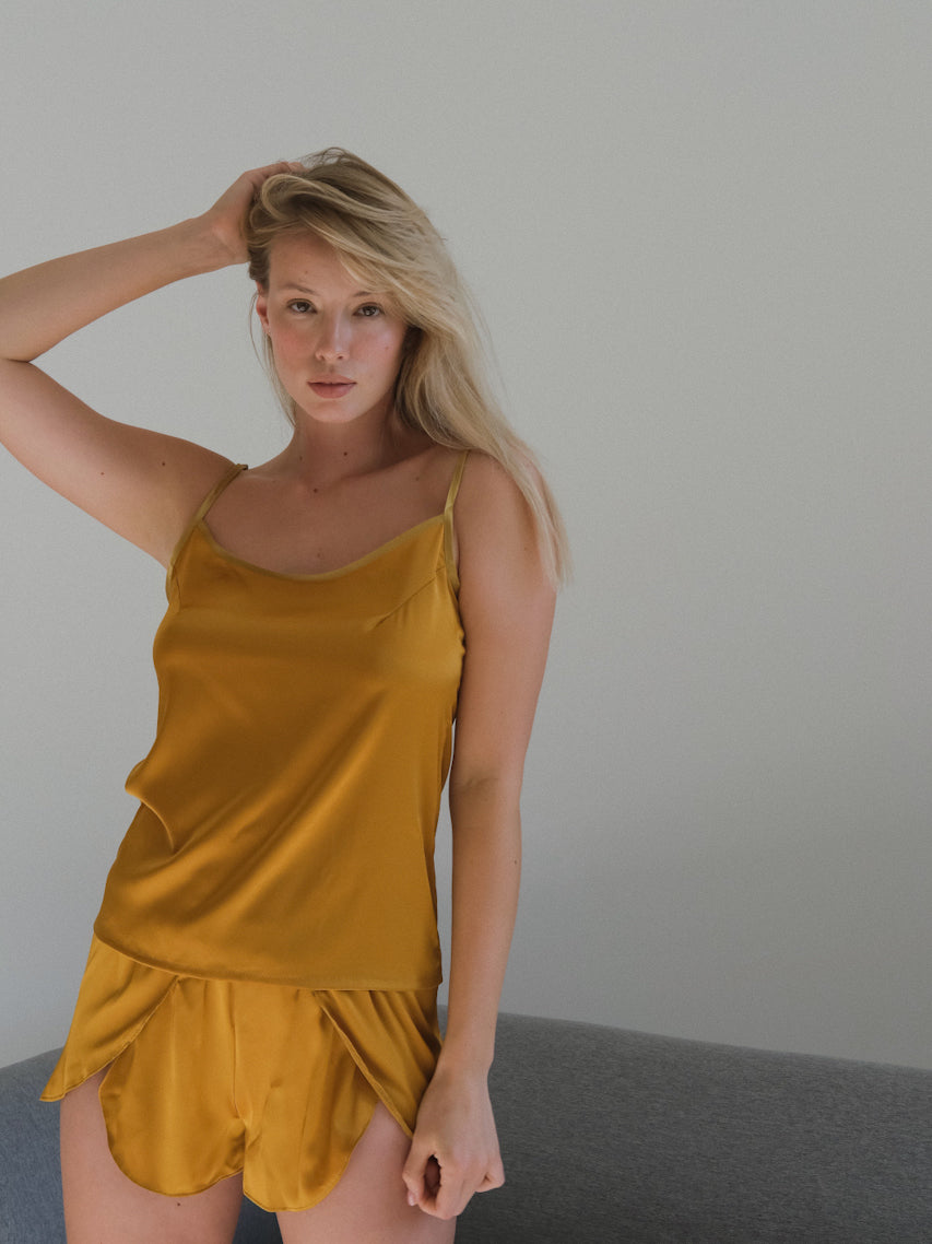 Silky Pajama Set Frill Shorts-Pajamas-Okiya Studio