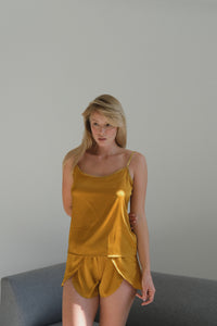 Silky Pajama Set Frill Shorts-Pajamas-Okiya Studio