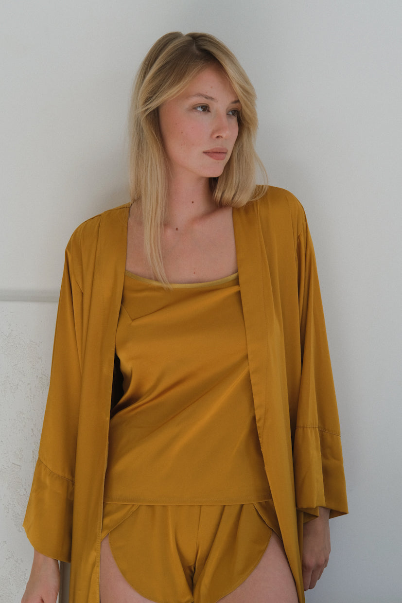 Silky Pajama Set Frill Shorts-Pajamas-Okiya Studio