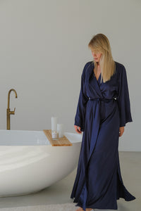 Long Silky Robe with Shawl Collar-Robes-Okiya Studio