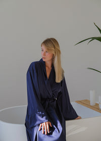 Long Silky Robe with Shawl Collar-Robes-Okiya Studio