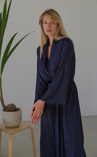 Long Silky Robe with Shawl Collar-Robes-Okiya Studio