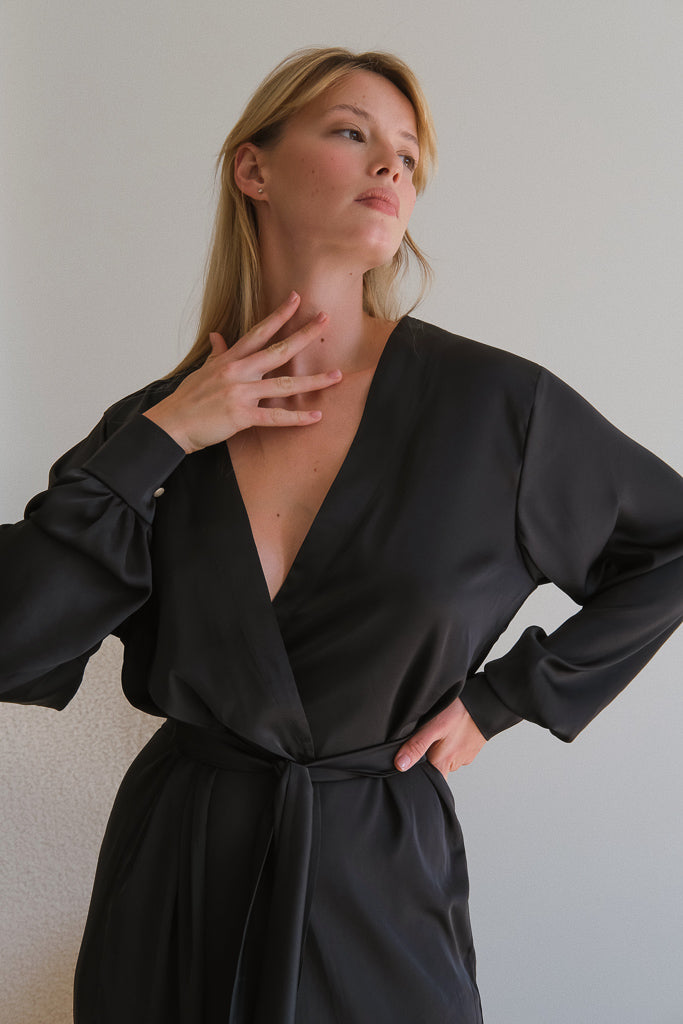 Silk Long Robe with Cuffs-Robes-Okiya Studio