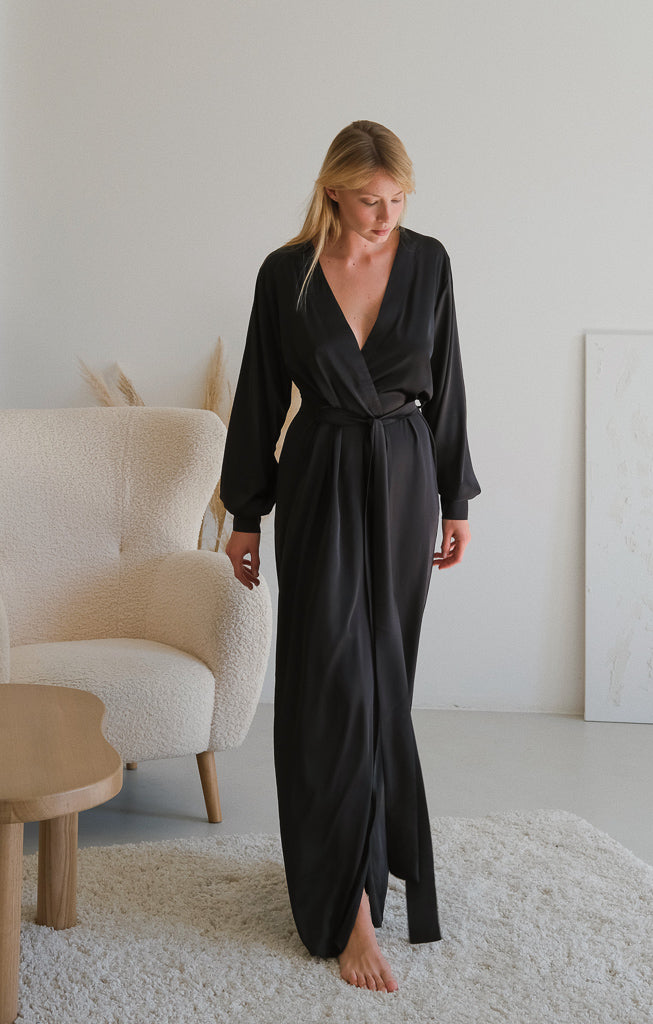 Silk Long Robe with Cuffs-Robes-Okiya Studio