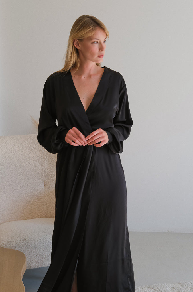 Silk Long Robe with Cuffs-Robes-Okiya Studio