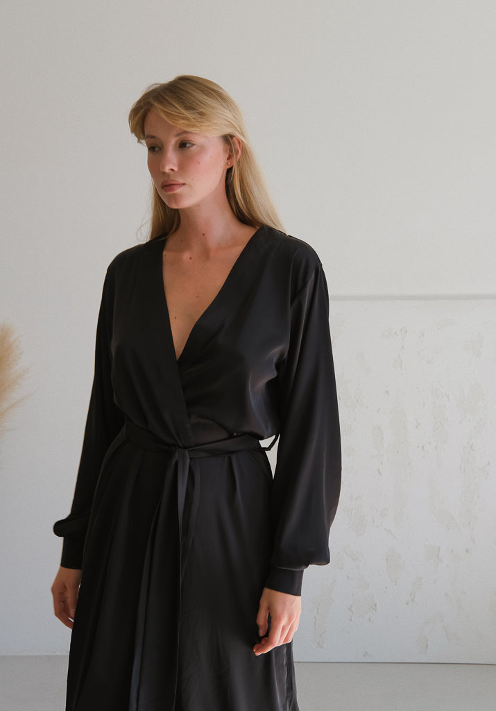 Silk Long Robe with Cuffs-Robes-Okiya Studio