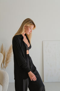 Silky 3-pieces pajama set - Pants, Bra-top, Shirt-Pajamas-Okiya Studio