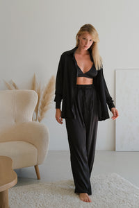 Silky 3-pieces pajama set - Pants, Bra-top, Shirt-Pajamas-Okiya Studio