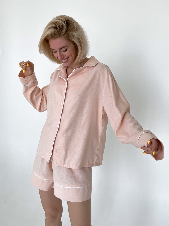 Linen Pajama Set Shirt plus Shorts-Pajamas-Okiya Studio