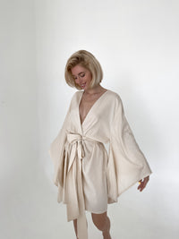Kimono Sleeves Linen Robe-Robes-Okiya Studio