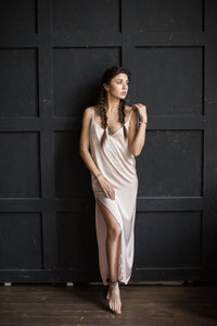 Silk Long Gown with Open Back-Nightgowns-Okiya Studio