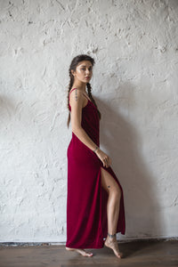 Velour Long Nightgown with Open Back-Nightgowns-Okiya Studio