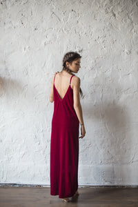 Velour Long Nightgown with Open Back-Nightgowns-Okiya Studio