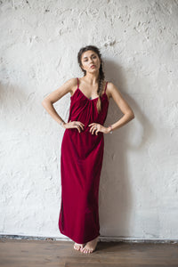 Velour Long Nightgown with Open Back-Nightgowns-Okiya Studio