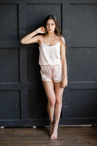 Satin Pajama Set (Top and Shorts)-Pajamas-Okiya Studio