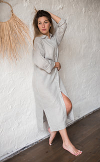 Linen Shirt in Midi Length-Shirts-Okiya Studio