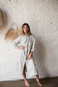 Linen Shirt in Midi Length-Shirts-Okiya Studio