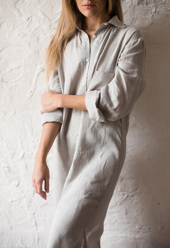 Linen Shirt in Midi Length-Shirts-Okiya Studio