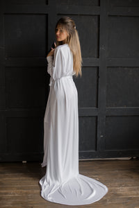 Bridal Silk Robe with Train-Robes-Okiya Studio