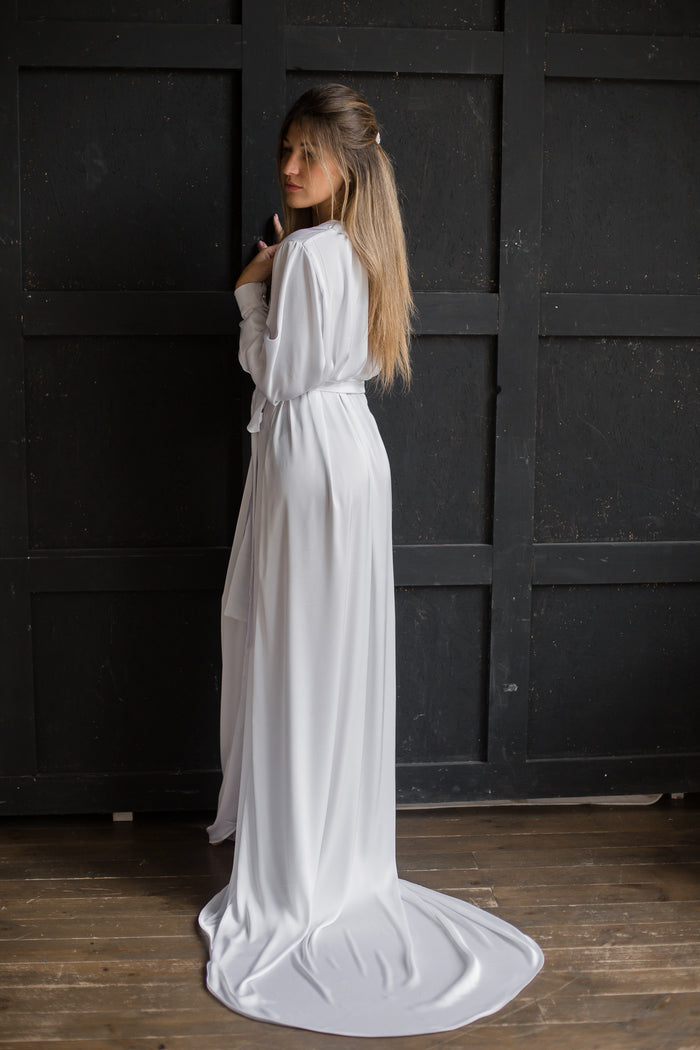 Bridal Silk Robe with Train-Robes-Okiya Studio