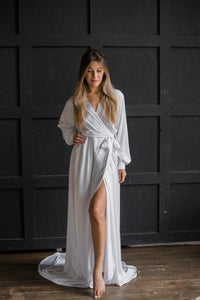 Bridal Silk Robe with Train-Robes-Okiya Studio