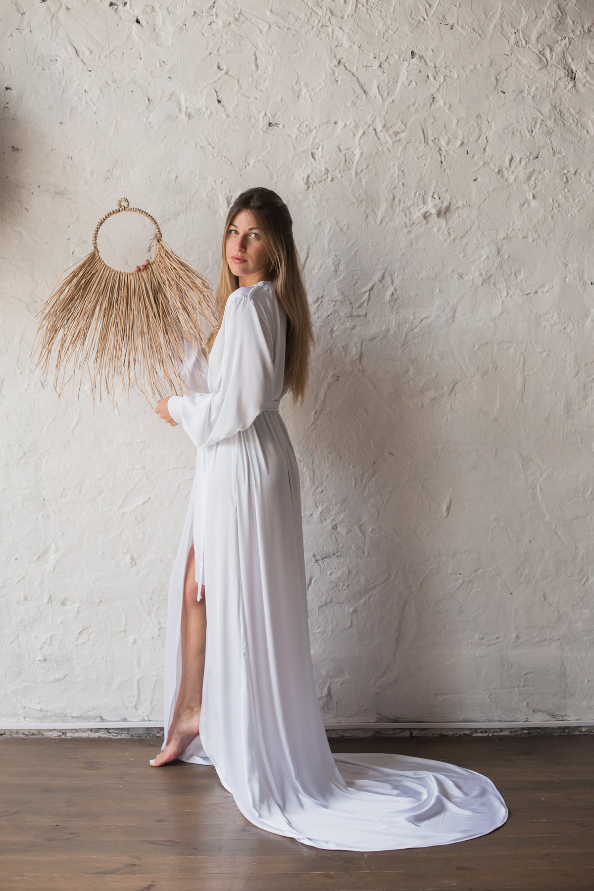 Bridal Silk Robe with Train-Robes-Okiya Studio