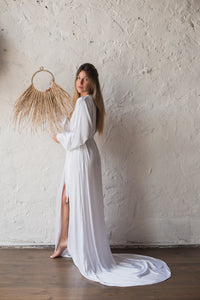 Bridal Silk Robe with Train-Robes-Okiya Studio