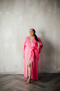 Pink stripe silky kimono robe (plus free sleep mask)-Robes-Okiya Studio