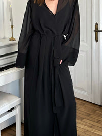 Kiri floor-length sheer chiffon robe details Okiya Studio.